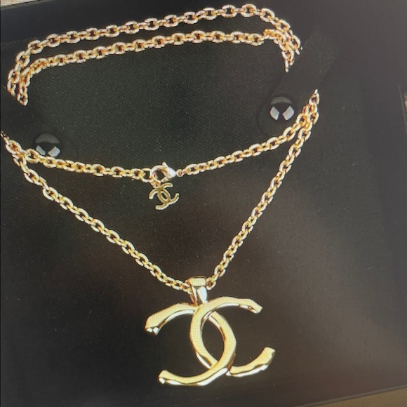 CHANEL Double Gold Chain Necklace with Logo Charms - Picture 1 of 5